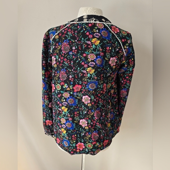 Logo Lavish By Lori Goldstein Mixed Print Floral Jacket With Picot Trim Sz XXS. - Picture 7 of 7